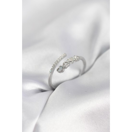 Gümüş Renk Zirkon Taşlı Minimal Kalp Model Kadın Yüzük - TJ-BYK4041