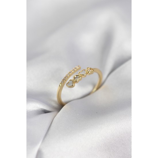 Gold Renk Zirkon Taşlı Minimal Kalp Model Kadın Yüzük - TJ-BYK4042