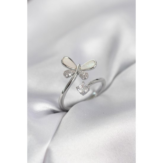 Gümüş Renk Yusufçuk Model Zirkon Taşlı Kadın Yüzük - TJ-BYK4043