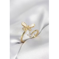 Gold Renk Yusufçuk Model Zirkon Taşlı Kadın Yüzük TJ-BYK4044