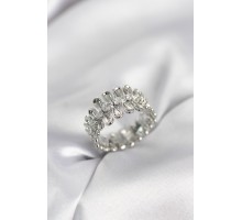 Gümüş Renk Zirkon Taşlı Sıralı Damla Model Kadın Yüzük - TJ-BYK4045