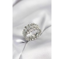 Gümüş Renk Zirkon Taşlı Sıralı Damla Model Kadın Yüzük - TJ-BYK4045