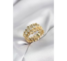 Gold Renk Zirkon Taşlı Sıralı Damla Model Kadın Yüzük - TJ-BYK4046