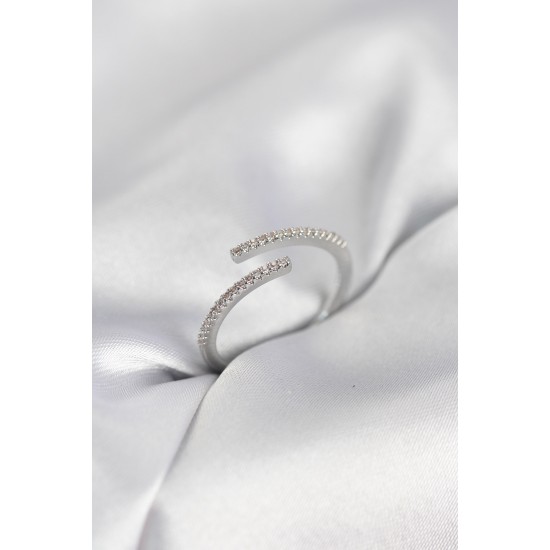 Gümüş Renk Zirkon Taşlı Yılan Tarz Kadın Yüzük - TJ-BYK4049