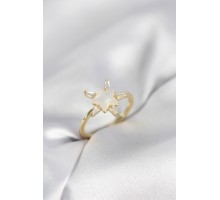 Gold Renk Yıldız Model Sedefli Zirkon Taşlı Kadın Yüzük - TJ-BYK4052