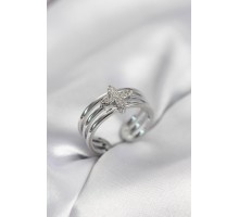 Gümüş Renk Zirkon Taşlı Yonca Model Kadın Yüzük - TJ-BYK4053