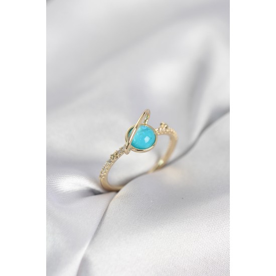 Gold Renk Zirkon Taşlı Satürn Model Kadın Yüzük - TJ-BYK4056