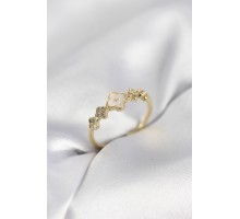 Gold Renk Minimal Yonca ve Zirkon Taşlı Kadın Yüzük - TJ-BYK4058
