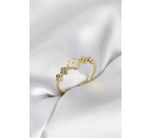 Gold Renk Minimal Yonca ve Zirkon Taşlı Kadın Yüzük - TJ-BYK4058