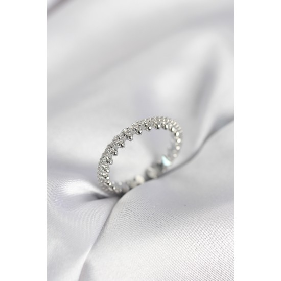 Gümüş Renk Sıralı Zirkon Taşlı Model Kadın Yüzük - TJ-BYK4059