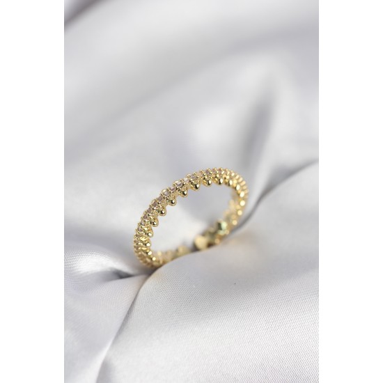 Gold Renk Sıralı Zirkon Taşlı Model Kadın Yüzük - TJ-BYK4060