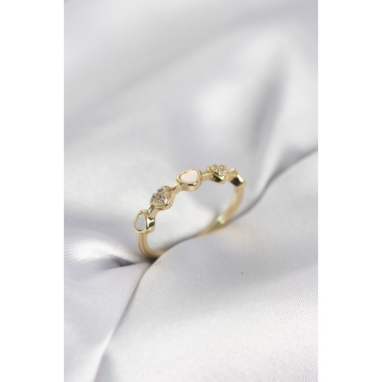 Gold Renk Minimal Kalp Model Zirkon Taşlı Pirinç Kadın Yüzük - TJ-BYK4062