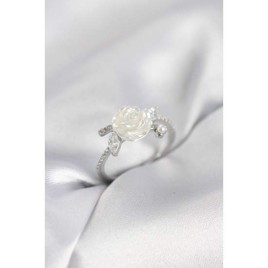 Gümüş Renk Gül Model Zirkon Taşlı Kadın Yüzük - TJ-BYK4063