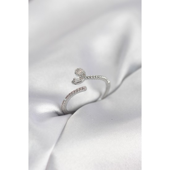 Gümüş Renk Pirinç Kuyruklu Kalp Model Kadın Yüzük - TJ-BYK4065