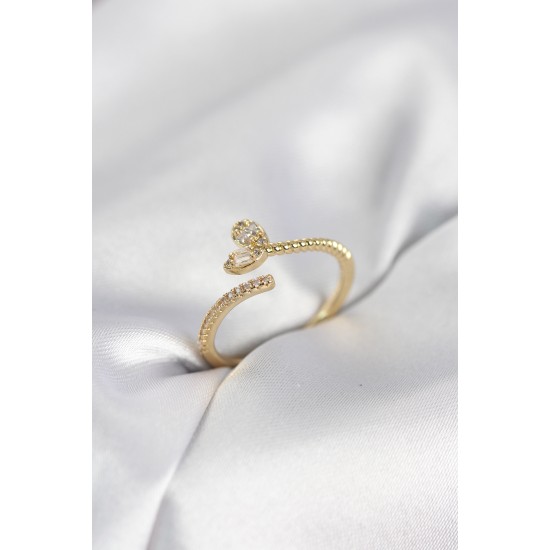Gold Renk Pirinç Kuyruklu Kalp Model Kadın Yüzük - TJ-BYK4066