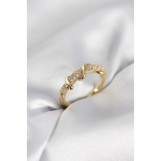 Gold Renk Zirkon Taşlı Sarmal Yılan Model Kadın Yüzük - TJ-BYK4068