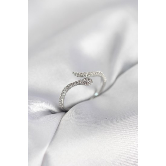 Gümüş Renk Yılan Model Zirkon Taşlı Kadın Yüzük - TJ-BYK4071