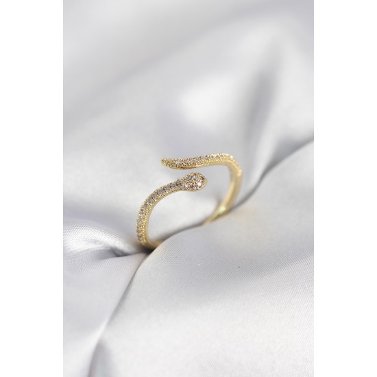 Gold Renk Yılan Model Zirkon Taşlı Kadın Yüzük - TJ-BYK4072
