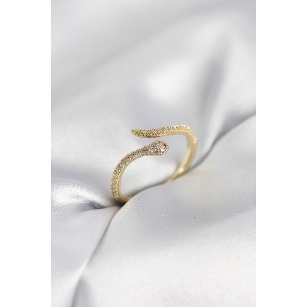 Gold Renk Yılan Model Zirkon Taşlı Kadın Yüzük - TJ-BYK4072