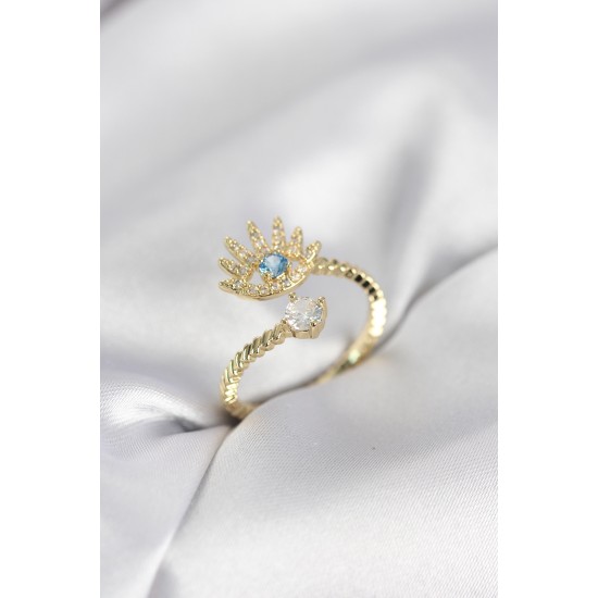 Gold Renk Göz Model Zirkon Taşlı Kadın Yüzük - TJ-BYK4074