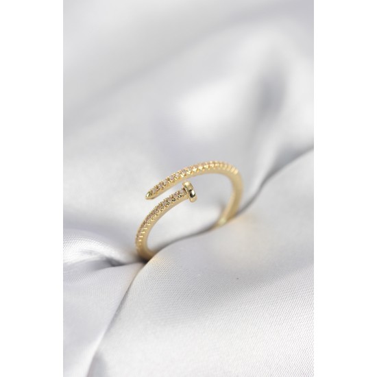 Çivi Model Zirkon Taşlı Gold Renk Kadın Yüzük - TJ-BYK4076