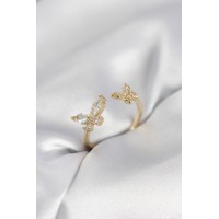 Kelebek Model Zirkon Taşlı Gold Renk Kadın Yüzük TJ-BYK4078