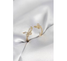 Kelebek Model Zirkon Taşlı Gold Renk Kadın Yüzük - TJ-BYK4078
