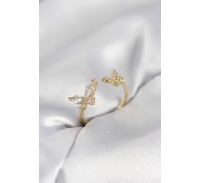 Kelebek Model Zirkon Taşlı Gold Renk Kadın Yüzük - TJ-BYK4078