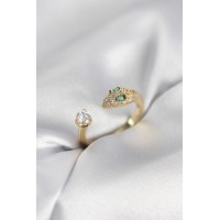Yılan Model Zirkon Taşlı Gold Renk Kadın Yüzük TJ-BYK4080