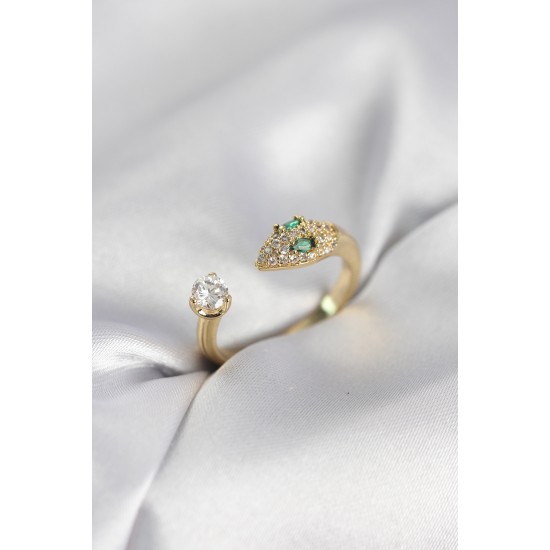 Yılan Model Zirkon Taşlı Gold Renk Kadın Yüzük - TJ-BYK4080