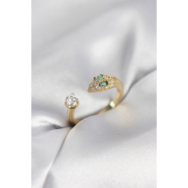 Yılan Model Zirkon Taşlı Gold Renk Kadın Yüzük - TJ-BYK4080