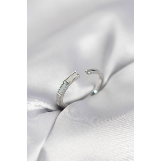 Gümüş Renk Sedefli Çubuk Model Kadın Yüzük - TJ-BYK4081