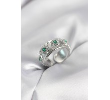 Yeşil Zirkon Taşlı Gümüş Renk Vintage Kadın Yüzük - TJ-BYK4083