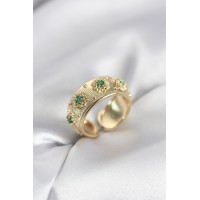 Yeşil Zirkon Taşlı Gold Renk Vintage Kadın Yüzük TJ-BYK4084