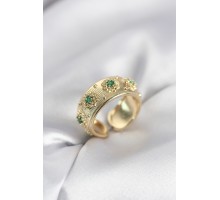 Yeşil Zirkon Taşlı Gold Renk Vintage Kadın Yüzük - TJ-BYK4084