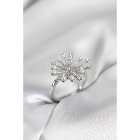 Gümüş Renk Karahindiba Model Zirkon Taşlı Kadın Yüzük - TJ-BYK4085