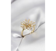 Gold Renk Karahindiba Model Zirkon Taşlı Kadın Yüzük - TJ-BYK4086