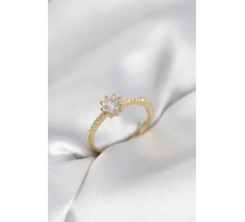 Tek Taş Model Gold Renk Zirkon Taşlı Kadın Yüzük - TJ-BYK4088