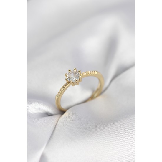 Tek Taş Model Gold Renk Zirkon Taşlı Kadın Yüzük - TJ-BYK4088