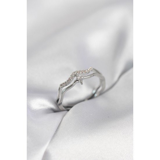 Minimal Yıldız Model Gümüş Renk Zirkon Taşlı Kadın Yüzük - TJ-BYK4089