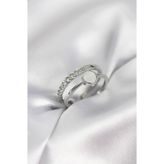 Minimal Queen Yazılı Gümüş Renk Pirinç Kadın Yüzük - TJ-BYK4090