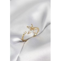 Lotus Model Zirkon Taşlı Gold Renk Kadın Yüzük TJ-BYK4095
