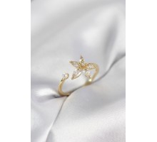 Lotus Model Zirkon Taşlı Gold Renk Kadın Yüzük - TJ-BYK4095