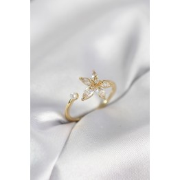 Lotus Model Zirkon Taşlı Gold Renk Kadın Yüzük TJ-BYK4095