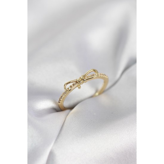 Fiyonk Model Zirkon Taşlı Gold Renk Kadın Yüzük - TJ-BYK4097