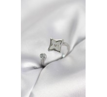 Gümüş Renk Köşeli Yonca Model Zirkon Taşlı Kadın Yüzük - TJ-BYK4098