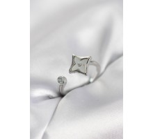 Gümüş Renk Köşeli Yonca Model Zirkon Taşlı Kadın Yüzük - TJ-BYK4098