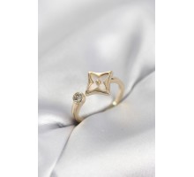 Gold Renk Köşeli Yonca Model Zirkon Taşlı Kadın Yüzük - TJ-BYK4099