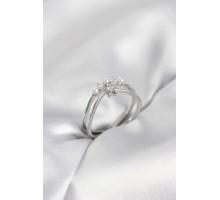 Gümüş Renk İncili Yıldız Model Zirkon Taşlı Kadın Yüzük - TJ-BYK4100