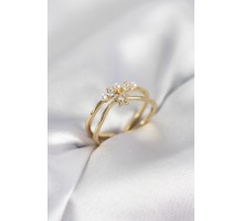 Gold Renk İncili Yıldız Model Zirkon Taşlı Kadın Yüzük - TJ-BYK4101